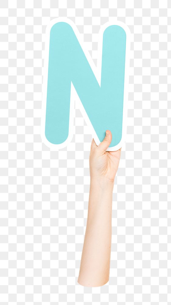 Alphabet N png hand holding sign, transparent background