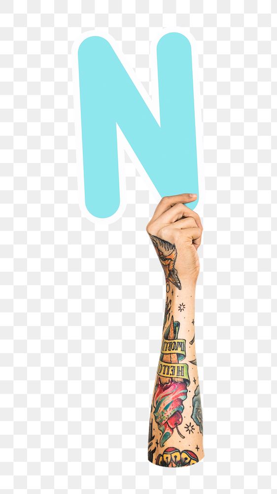 Letter N png hand holding sign, transparent background