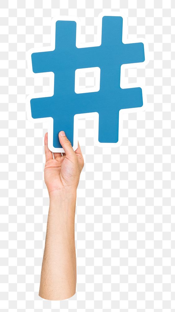 Hashtag symbol png hand holding sign, transparent background