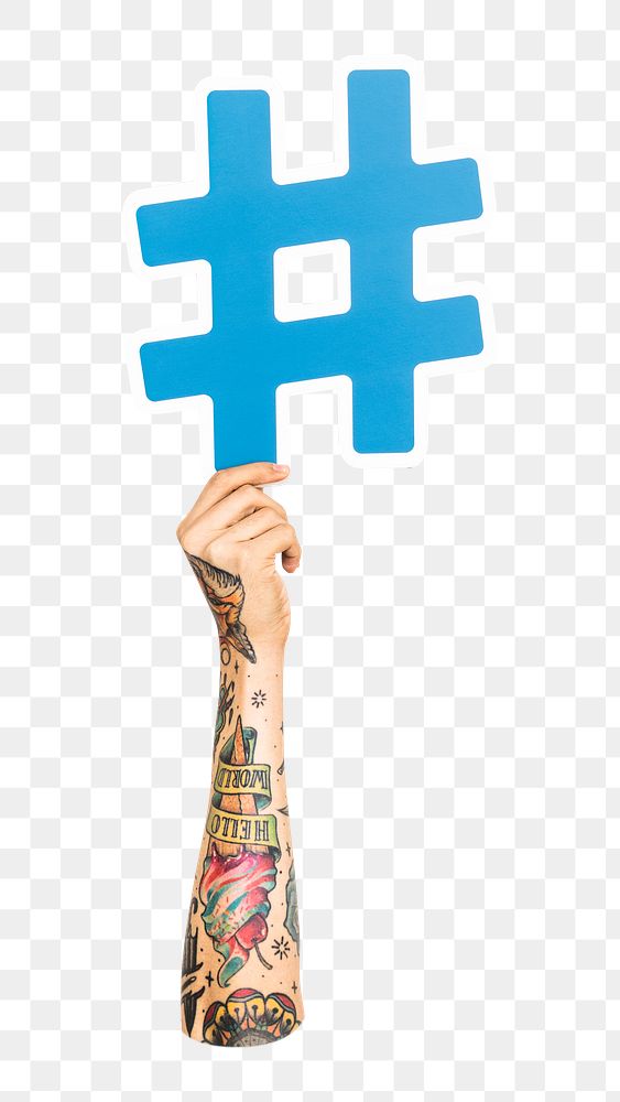 Hashtag symbol png hand holding sign, transparent background