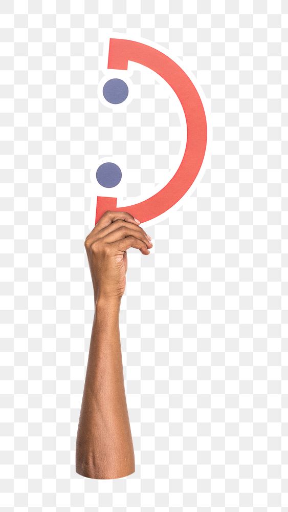 Smiley face png hand holding sign, transparent background