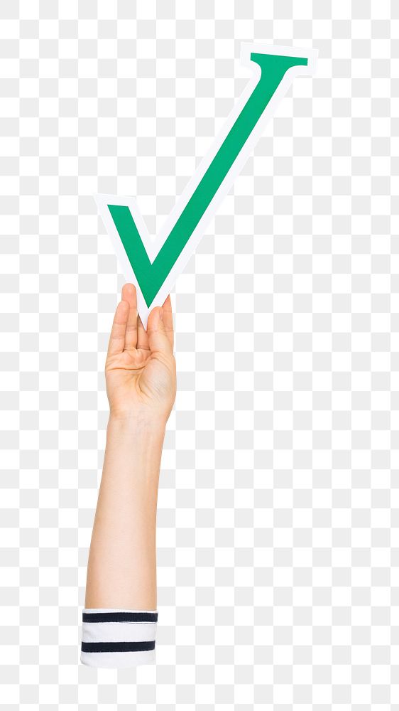 Tick mark icon png hand holding sign, transparent background