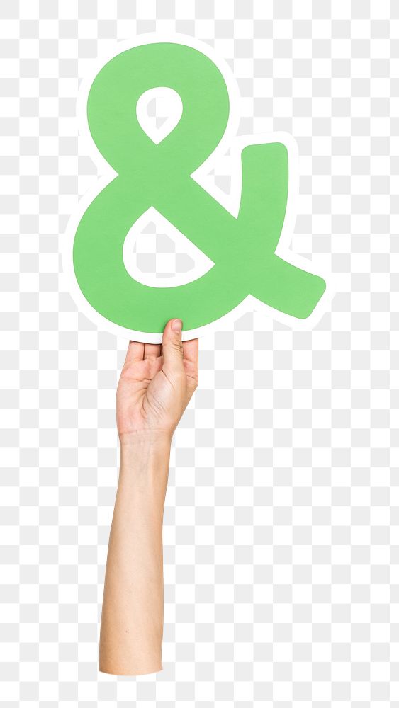 Ampersand symbol png hand holding sign, transparent background