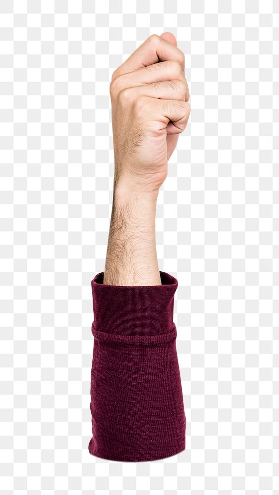 Person showing fist png, transparent background