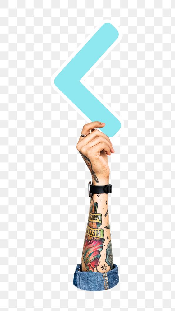 Less-than sign png hand holding sign, transparent background