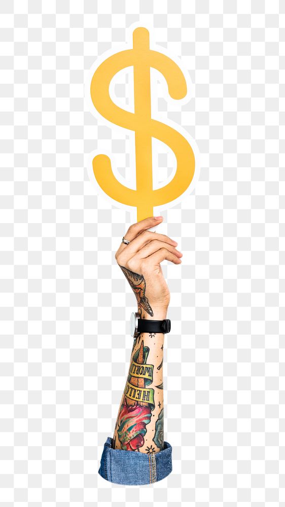 Dollar icon png hand holding sign, transparent background