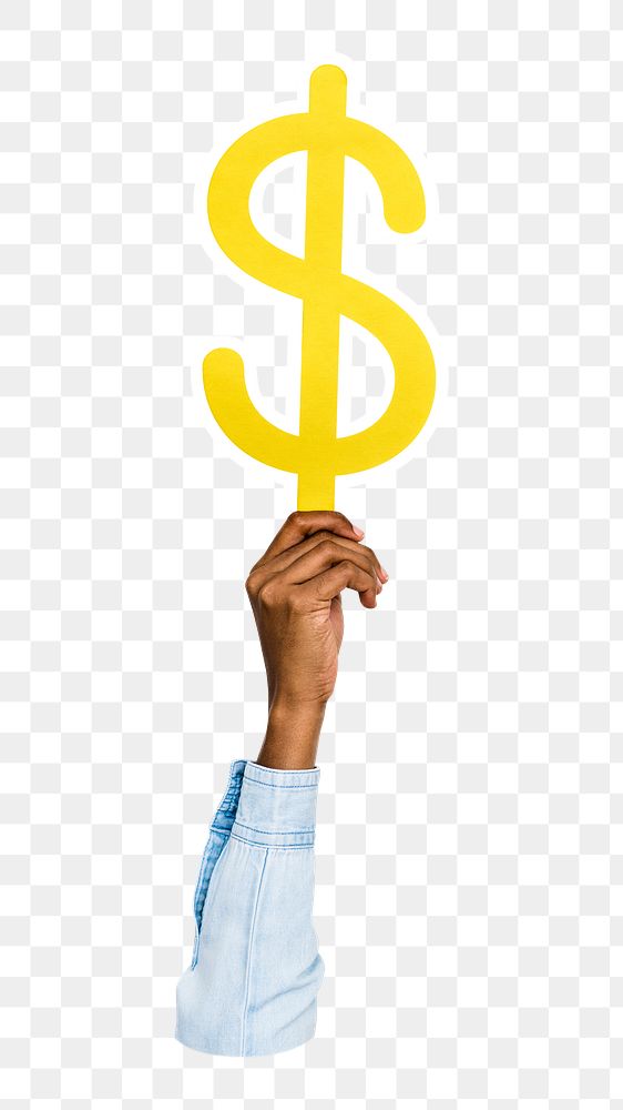 Dollar icon png hand holding sign, transparent background