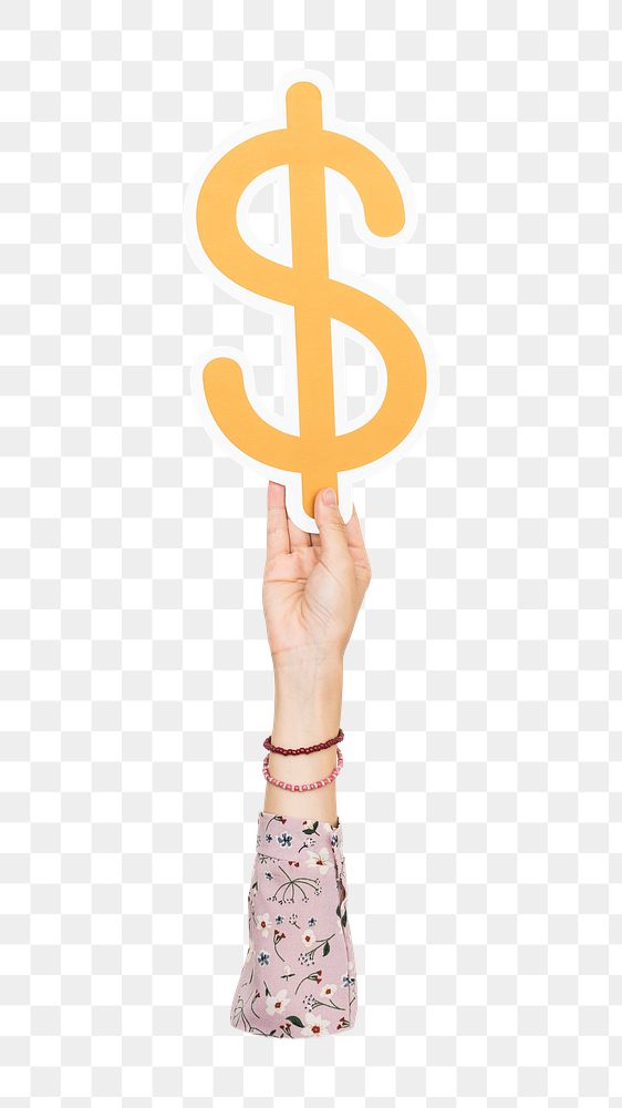 Dollar icon png hand holding sign, transparent background