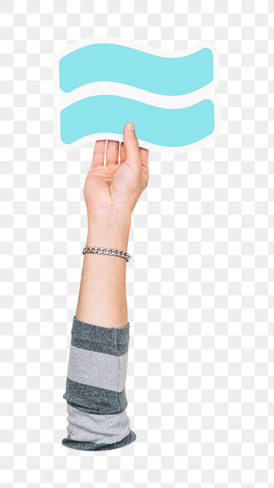 Approximation png hand holding sign, transparent background