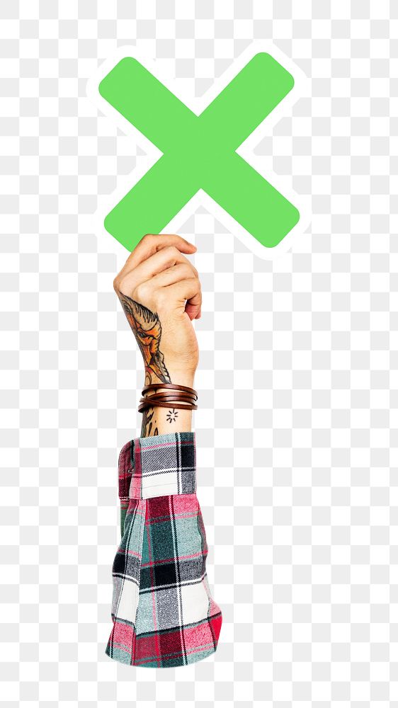 X symbol png hand holding sign, transparent background