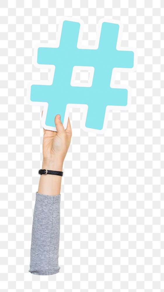 Hashtag icon png hand holding sign, transparent background