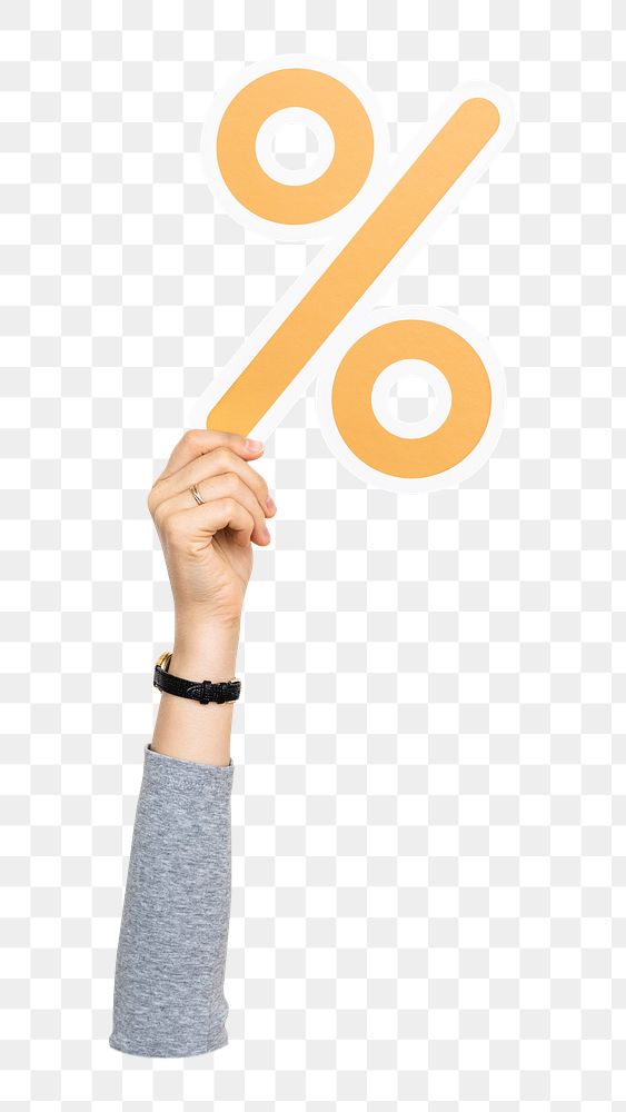 Percentage icon png hand holding sign, transparent background