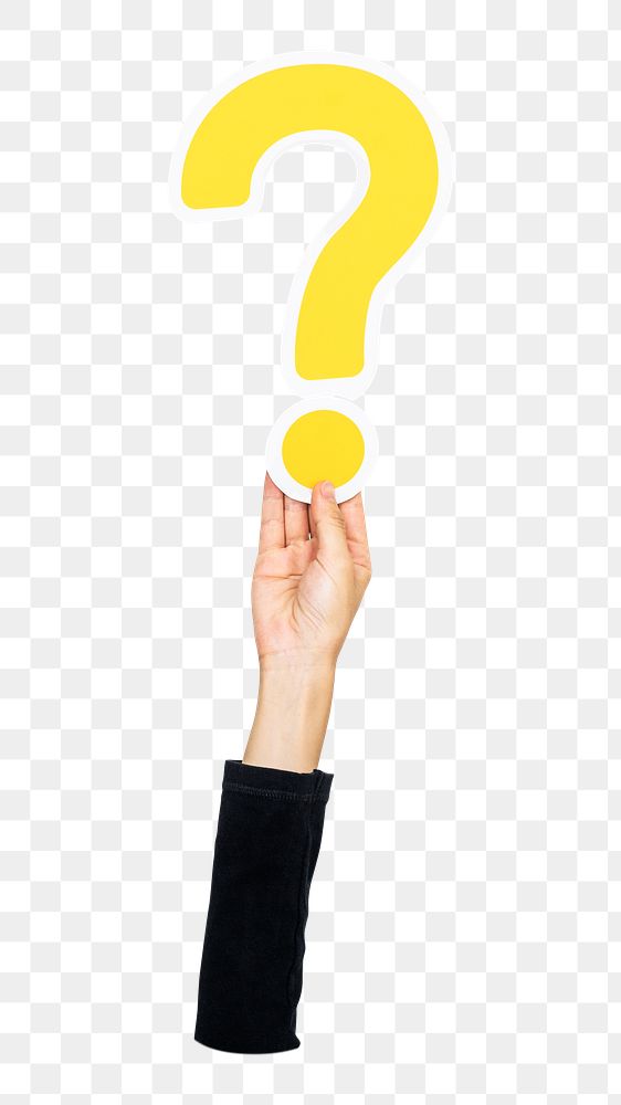Question Mark png hand holding sign, transparent background