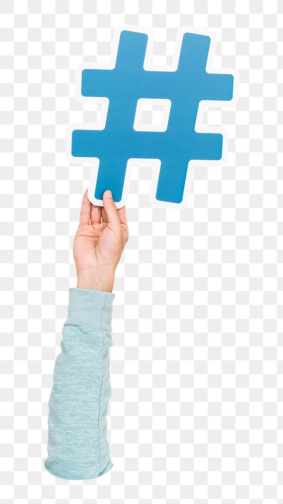 Hashtag icon png hand holding sign, transparent background