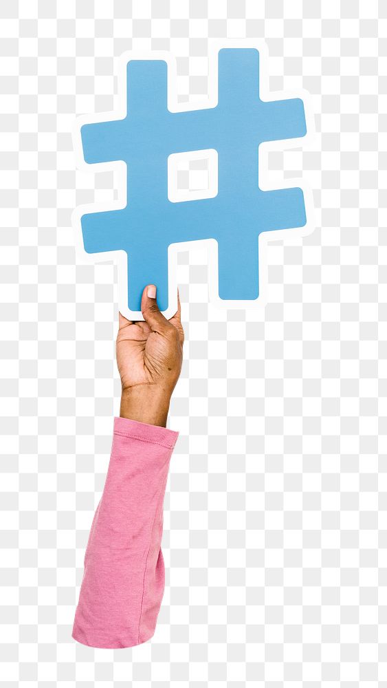 Hashtag icon png hand holding sign, transparent background