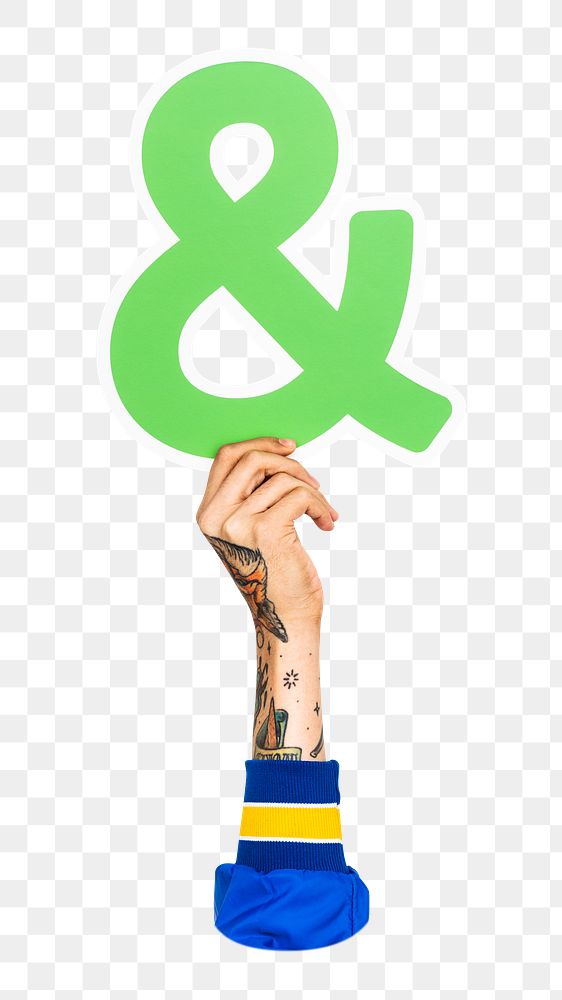 Ampersand symbol png hand holding sign, transparent background