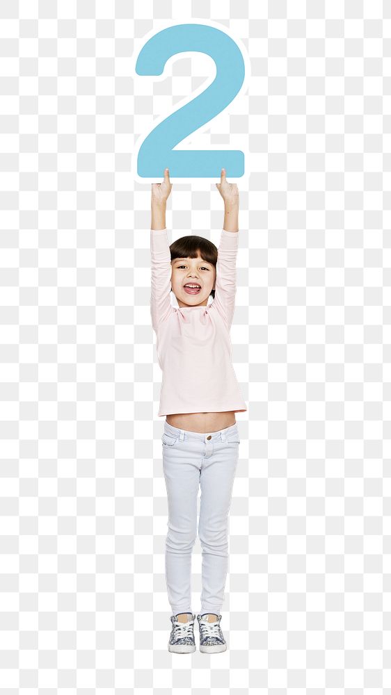 Png girl holding number two, transparent background