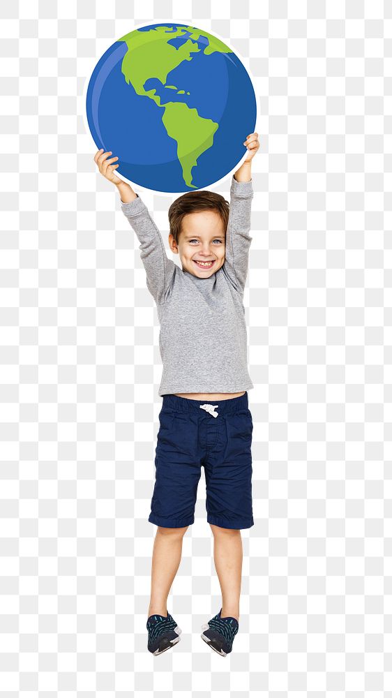 Boy holding Earth  png, transparent background