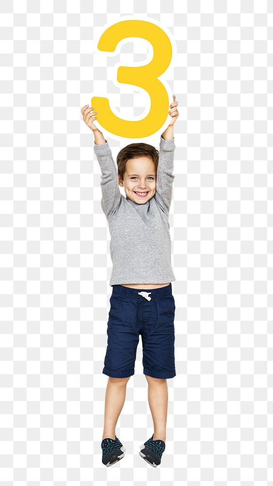 Png boy holding number three, transparent background