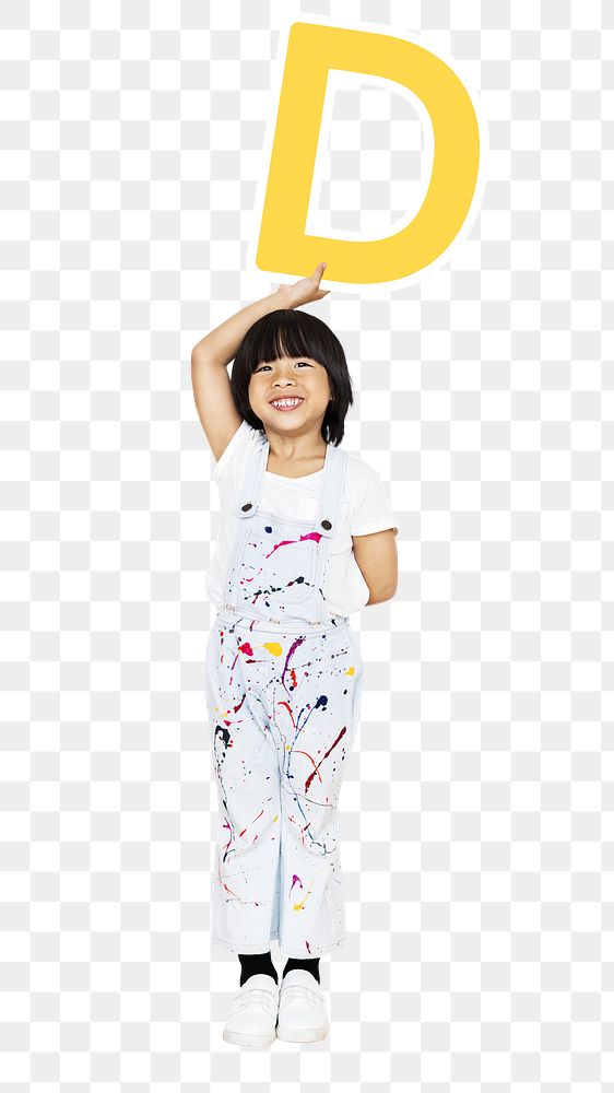 Kid holding letter d png, transparent background