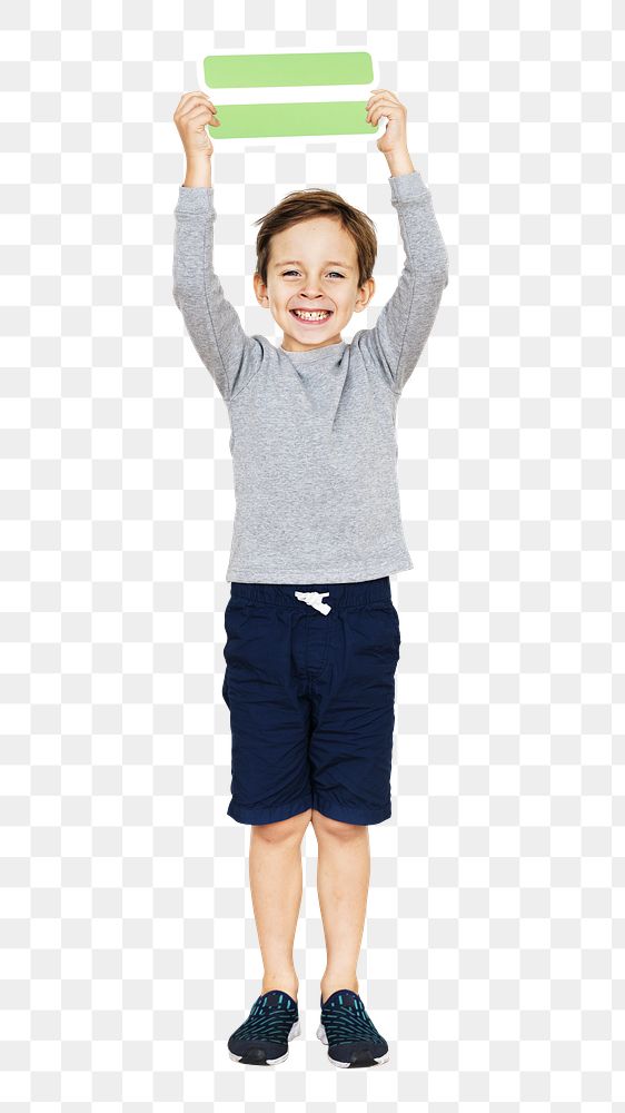 Png boy holding an equal sign, transparent background