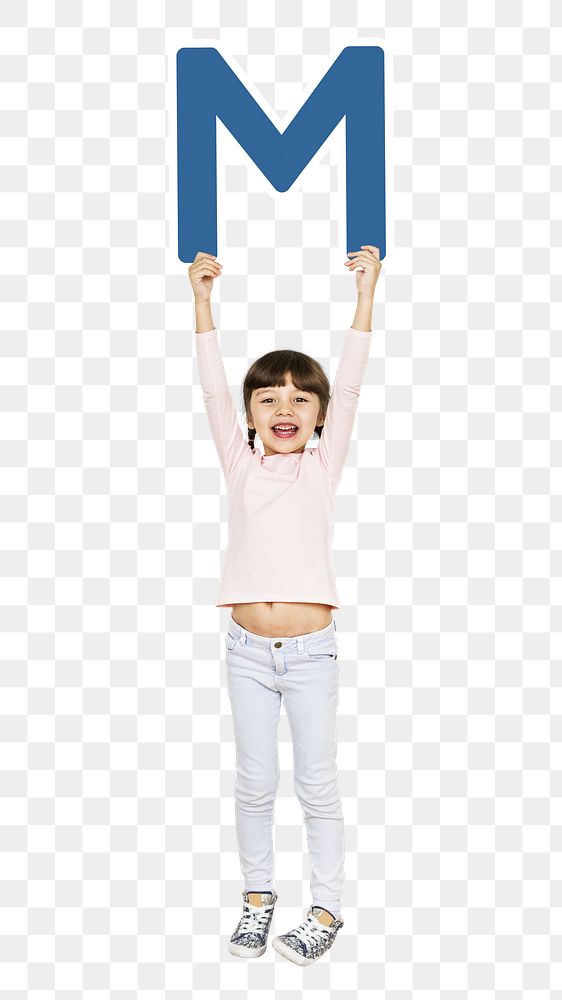 Kid holding letter m png, transparent background