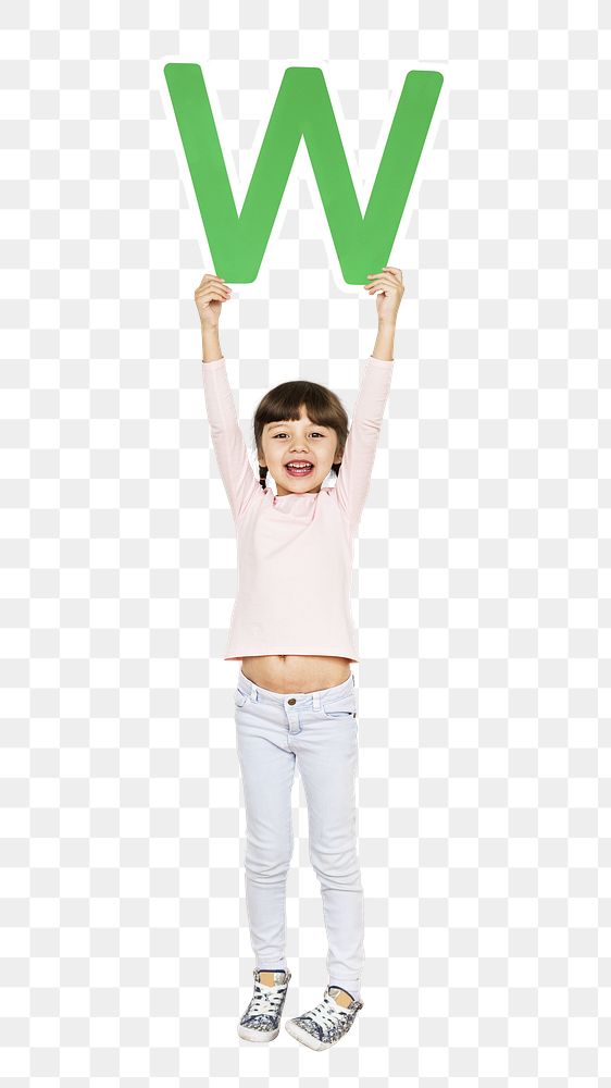 Kid holding letter w png, transparent background