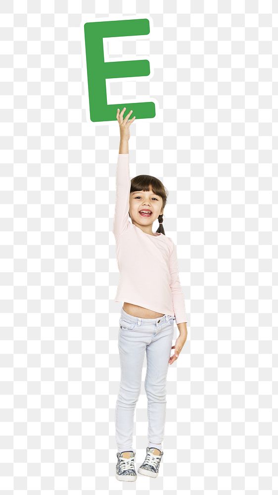 Kid holding letter e png, transparent background