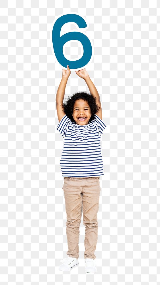 Png boy holding number six, transparent background