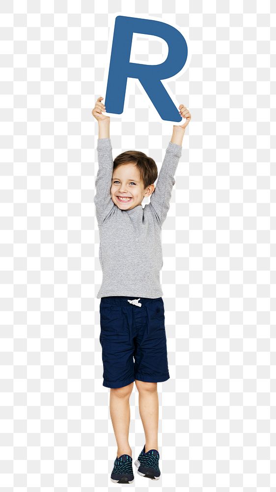 Kid holding letter r png, transparent background