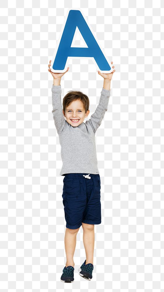 Kid holding letter a png, transparent background