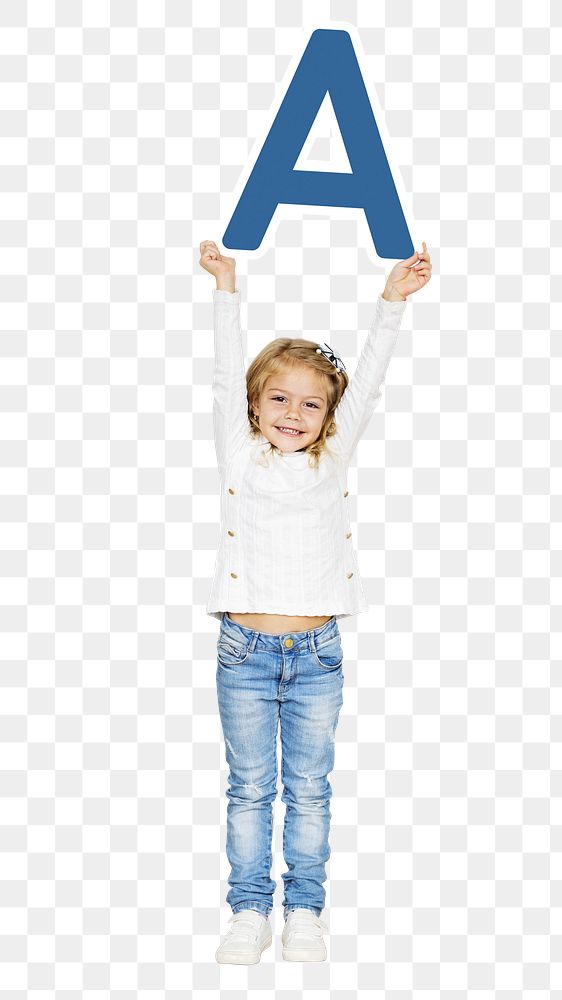 Kid holding letter a png, transparent background