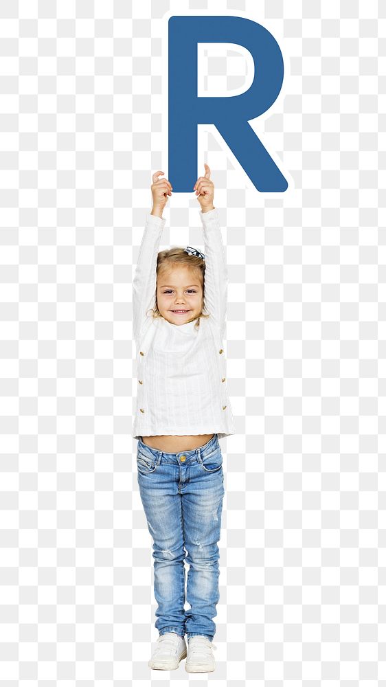 Kid holding letter r png, transparent background