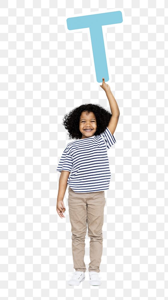 Kid holding letter t png, transparent background