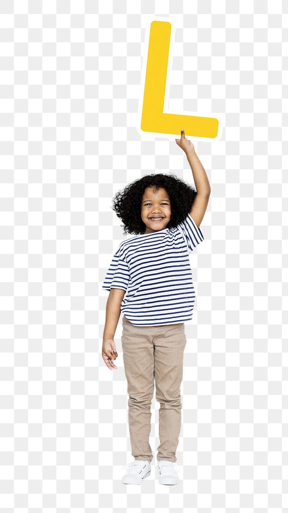 Kid holding letter l png, transparent background