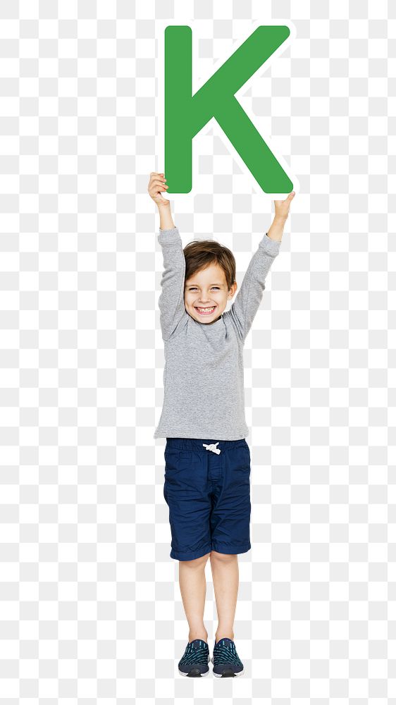 Kid holding letter k png, transparent background