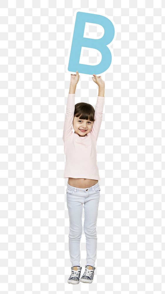 Kid holding letter b png, transparent background