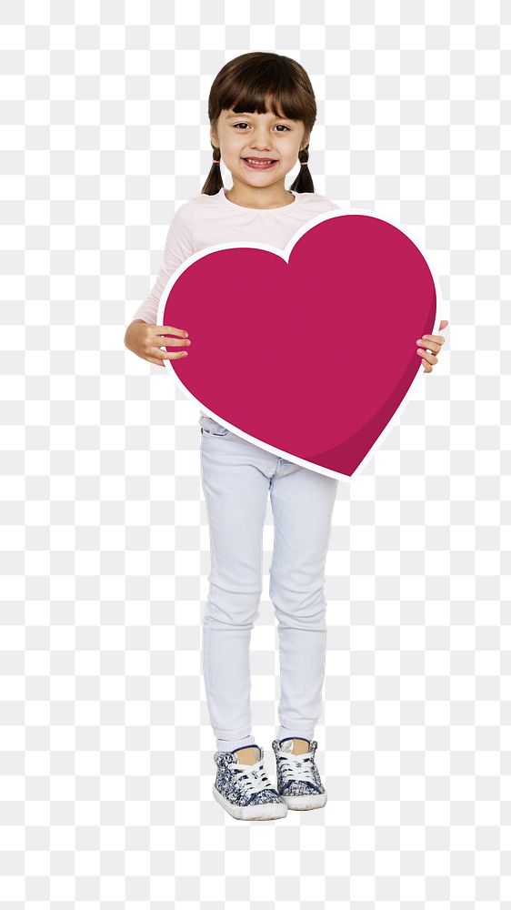 Png girl holding heart icon, transparent background