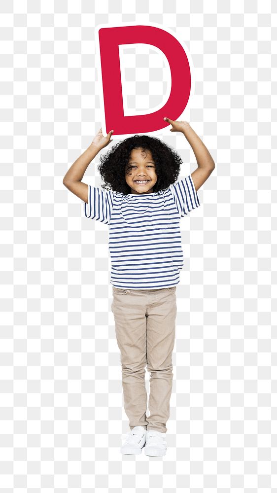 Kid holding letter d png, transparent background