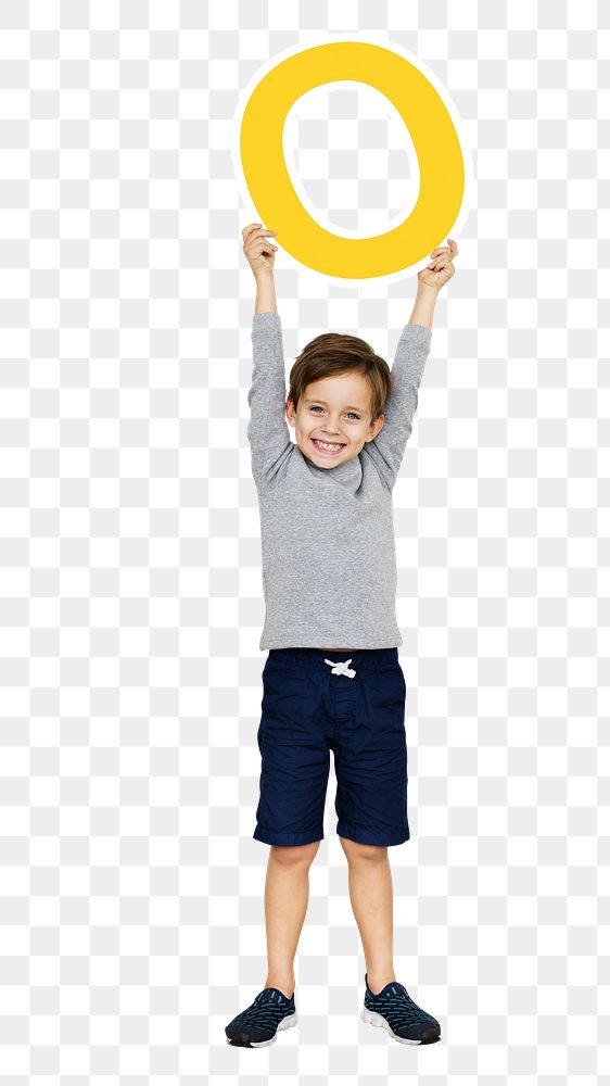 Kid holding letter o png, transparent background