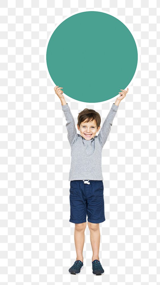 Png kid holding  round board png, transparent background