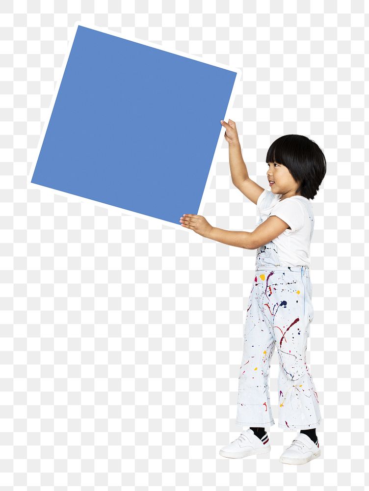 Kids holding square png, transparent background