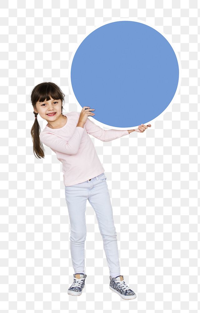 Girl holding circle png, transparent background