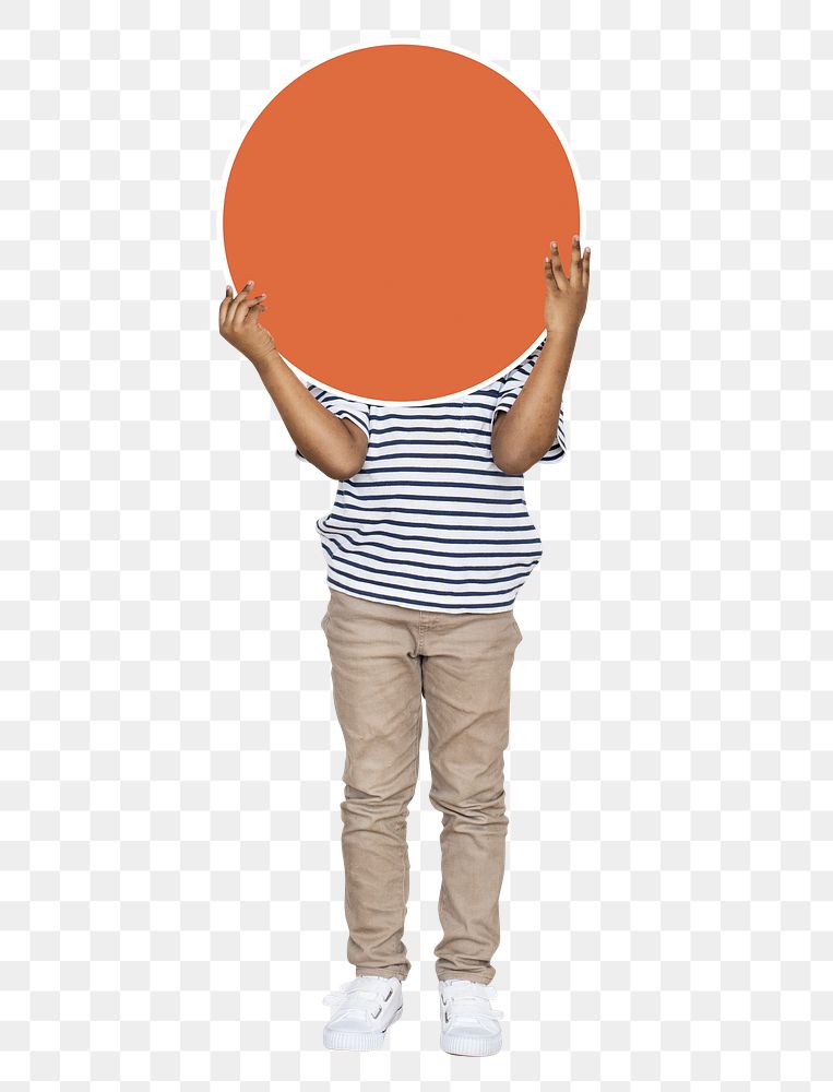Png kid holding circle shape, transparent background