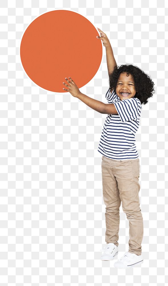 Happy kid png holding circle shape, transparent background