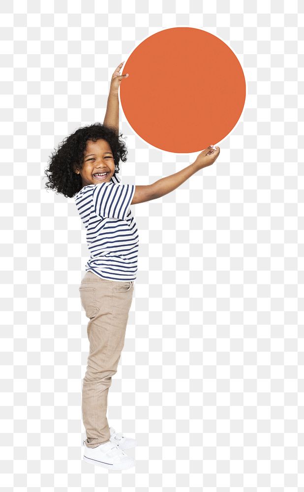 Happy kid png holding circle shape, transparent background