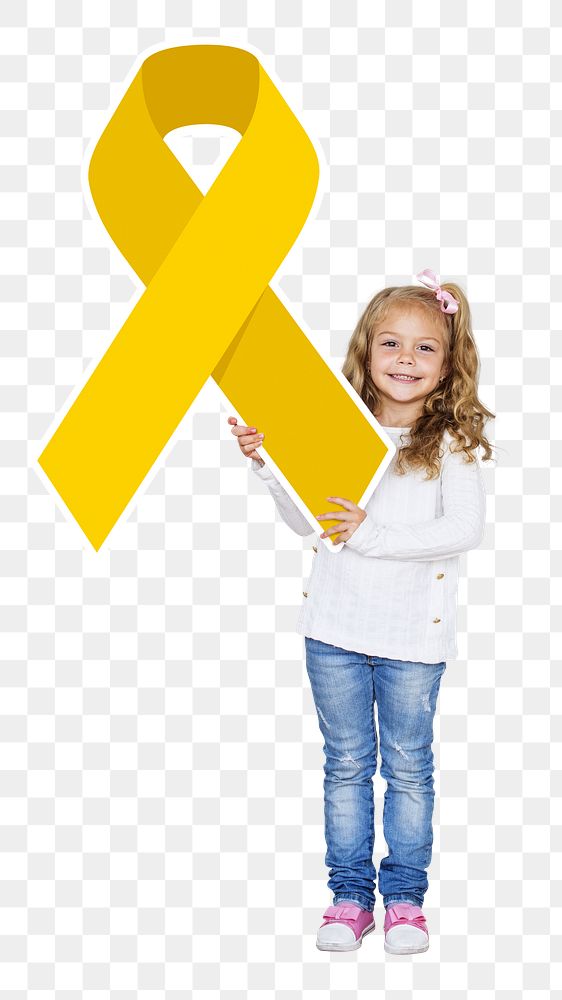 Childhood cancer awareness png yellow ribbon, transparent background