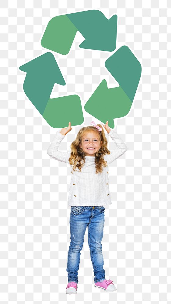 Recycling icon png little girl, transparent background