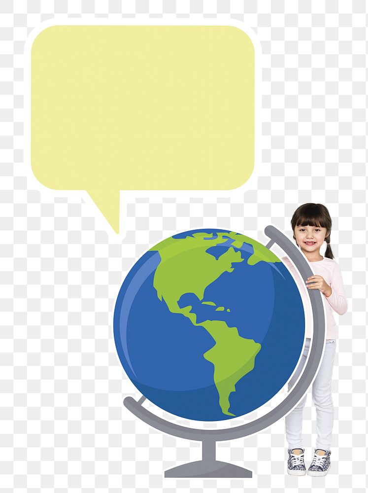 Happy girl with globe png, transparent background