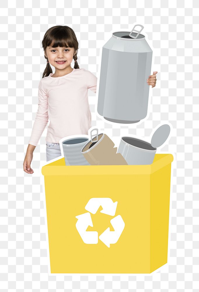 Girl collecting cans png, transparent background